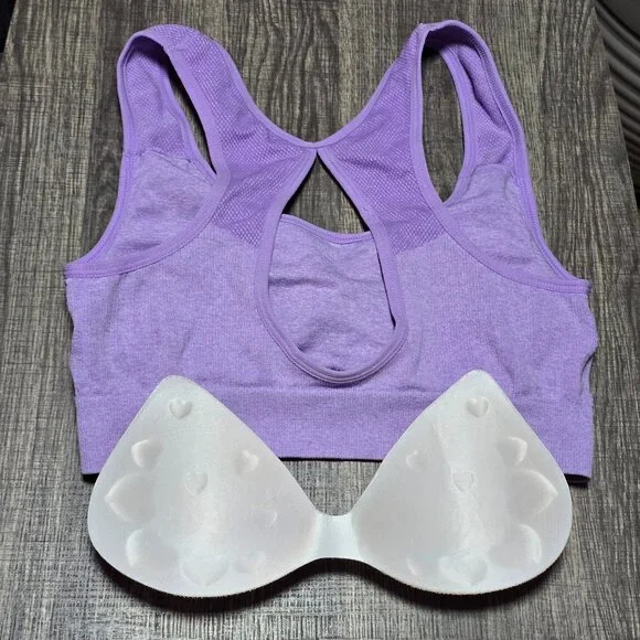 Padded Seamless Sports Bra Yoga Top Comfy Crop Athletic Gym CutoutBack Brand New - Picture 4 of 4
